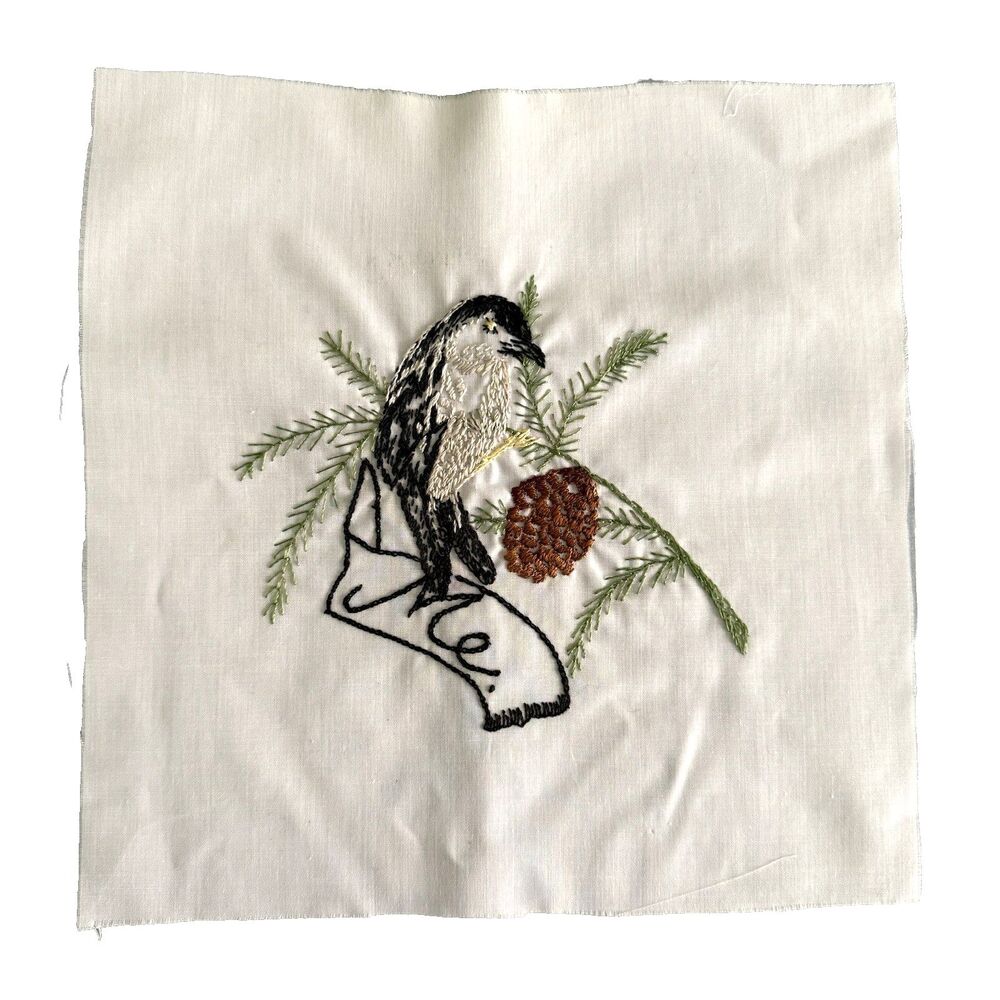 Maine Chickadee Embroidered Quilt Block Square Frameable Art State Needlepoint